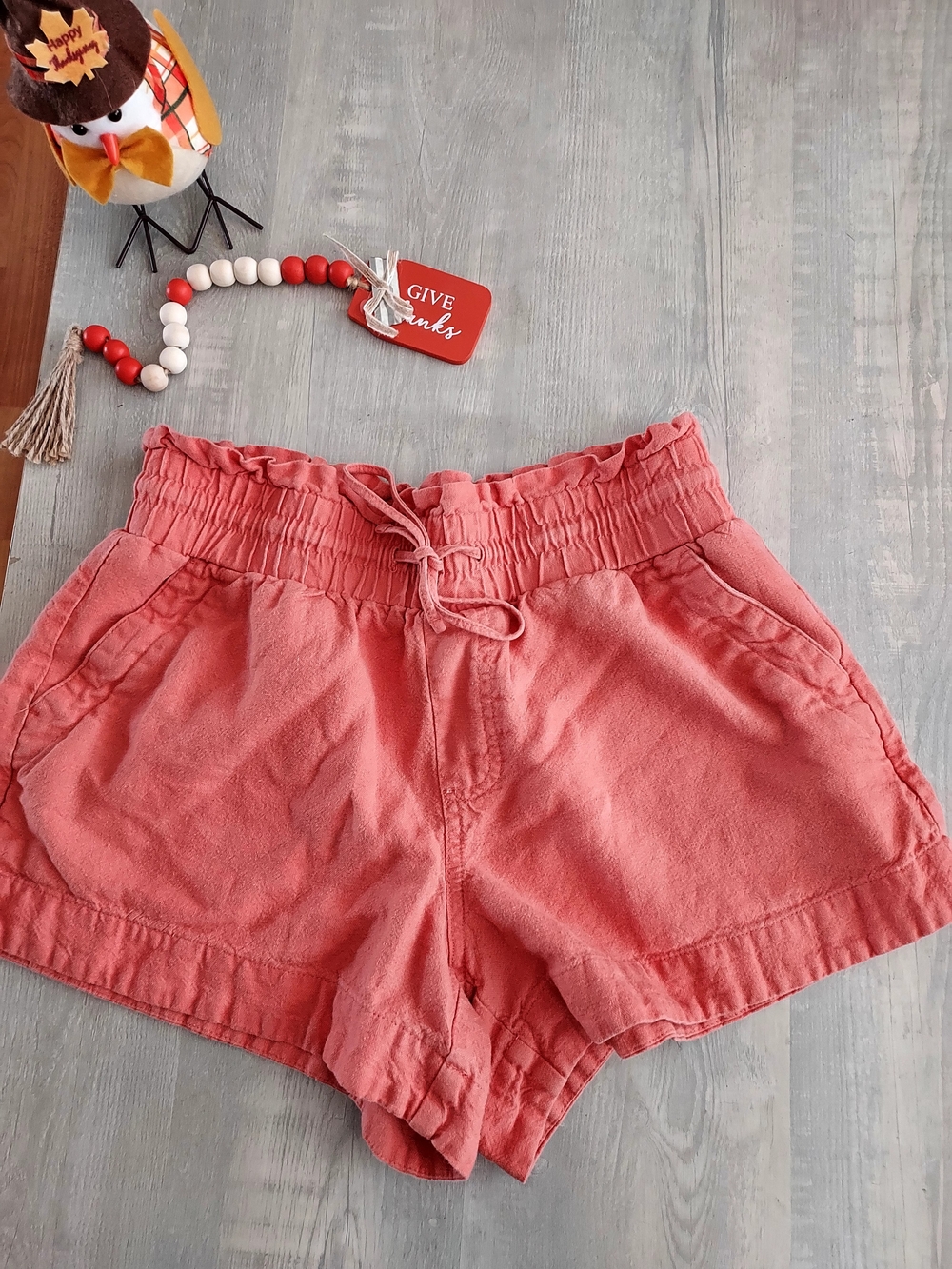 High-Waist Coral Pull-Tie Women's Shorts